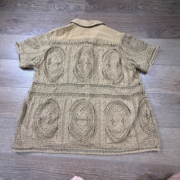 Free People All Things Sweet women's Crochet Button Down Shirt M Boho Oversized - Picture 12 of 13